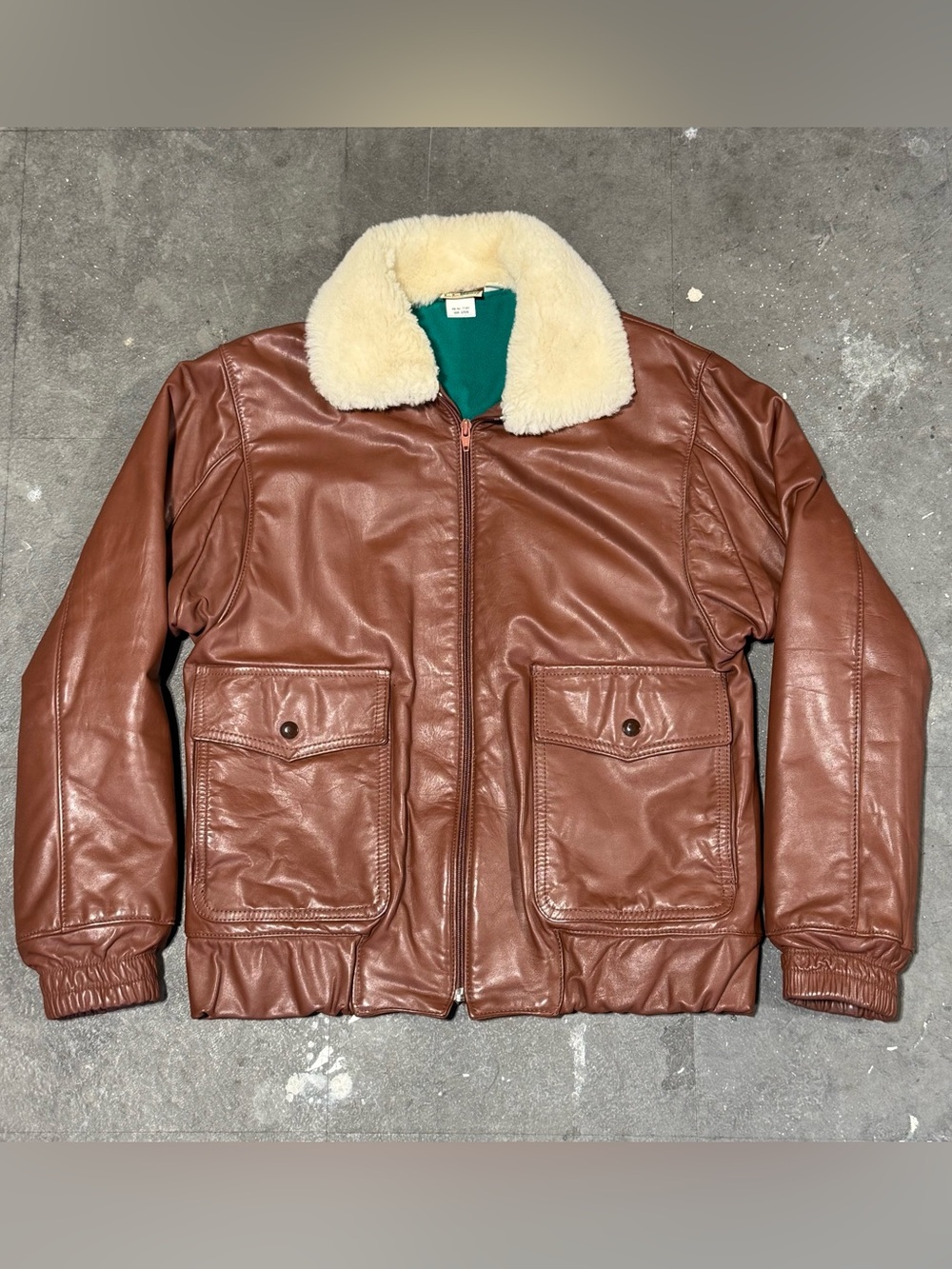 Vintage LL Bean Jacket Mens Small Brown Leather Sherpa Aviator Coat Lined 80s